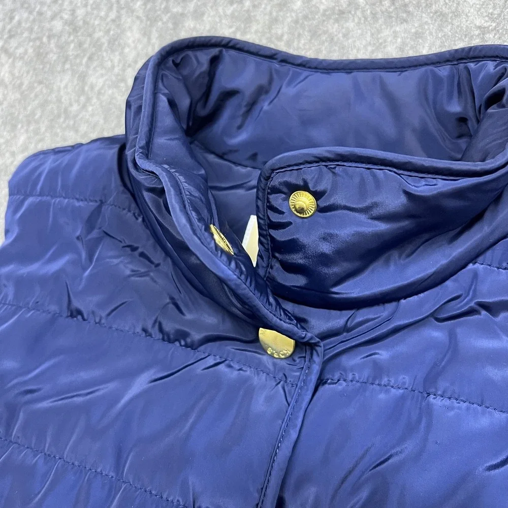 Michael Kors‎ Vest Womens Medium Blue Quilted Snap Front Stand Collar Puffer